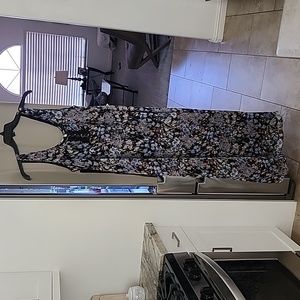 Lauren Conrad‎ Floral Maxi Dress Chiffon Lined  Sleeveless Black Blue